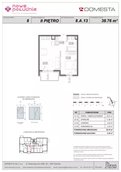 2 pokoje, mieszkanie 38,76 m², piętro 2, oferta nr 8.A.13, Nowe Południe - budynek 8, Gdańsk, Orunia Górna-Gdańsk Południe, Maćkowy, ul. Starogrodzka / Borkowska