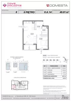 2 pokoje, mieszkanie 49,01 m², piętro 2, oferta nr 8.A.14, Nowe Południe - budynek 8, Gdańsk, Orunia Górna-Gdańsk Południe, Maćkowy, ul. Starogrodzka / Borkowska