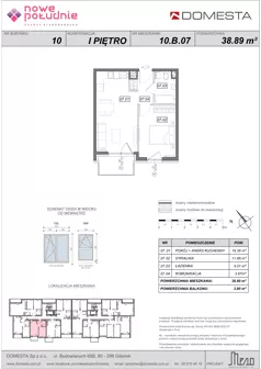 2 pokoje, mieszkanie 38,89 m², piętro 1, oferta nr 10.B.07, Nowe Południe - budynek 10, Gdańsk, Orunia Górna-Gdańsk Południe, Maćkowy, ul. Starogrodzka / Borkowska