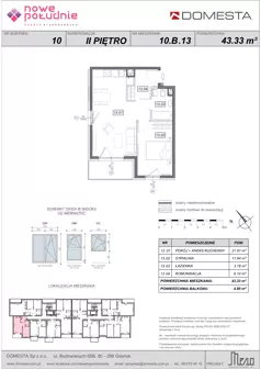 2 pokoje, mieszkanie 43,33 m², piętro 2, oferta nr 10.B.13, Nowe Południe - budynek 10, Gdańsk, Orunia Górna-Gdańsk Południe, Maćkowy, ul. Starogrodzka / Borkowska