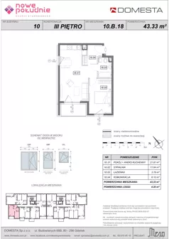 2 pokoje, mieszkanie 43,33 m², piętro 3, oferta nr 10.B.18, Nowe Południe - budynek 10, Gdańsk, Orunia Górna-Gdańsk Południe, Maćkowy, ul. Starogrodzka / Borkowska