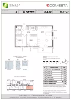 3 pokoje, mieszkanie 63,11 m², piętro 3, oferta nr 6.A.30, Urzeka - budynek 6 , Gdańsk, Jasień, ul. Guderskiego / Czermińskiego
