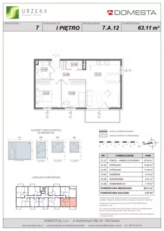3 pokoje, mieszkanie 63,11 m², piętro 1, oferta nr 7.A.12, Urzeka - budynek 7, Gdańsk, Jasień, ul. Guderskiego / Czermińskiego