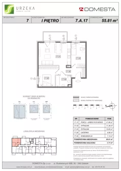 3 pokoje, mieszkanie 55,81 m², piętro 1, oferta nr 7.A.17, Urzeka - budynek 7, Gdańsk, Jasień, ul. Guderskiego / Czermińskiego