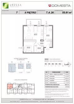 3 pokoje, mieszkanie 55,81 m², piętro 2, oferta nr 7.A.26, Urzeka - budynek 7, Gdańsk, Jasień, ul. Guderskiego / Czermińskiego