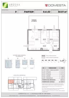 3 pokoje, mieszkanie 54,66 m², piętro 1, oferta nr 9.A.12, Urzeka - budynek 9, Gdańsk, Jasień, ul. Guderskiego / Czermińskiego