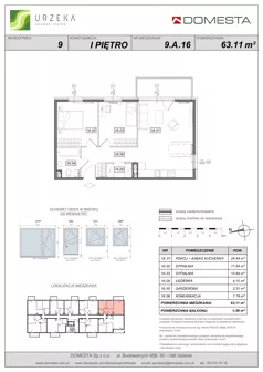3 pokoje, mieszkanie 63,11 m², piętro 1, oferta nr 9.A.16, Urzeka - budynek 9, Gdańsk, Jasień, ul. Guderskiego / Czermińskiego