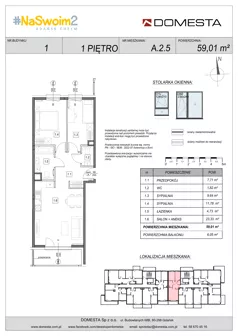 3 pokoje, mieszkanie 59,01 m², piętro 1, oferta nr A.2.5, #NaSwoim2, Gdańsk, Chełm, ul. Ptasia 22