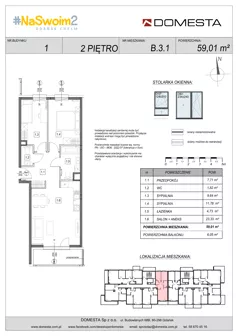 3 pokoje, mieszkanie 59,01 m², piętro 2, oferta nr B.3.1, #NaSwoim2, Gdańsk, Chełm, ul. Ptasia 22