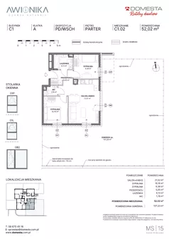 3 pokoje, mieszkanie 52,02 m², parter, oferta nr C1.02, Awionika, Gdańsk, Matarnia, ul. Radiowa