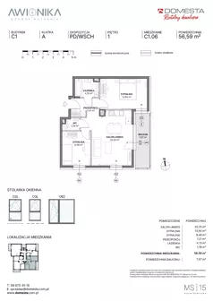 3 pokoje, mieszkanie 56,59 m², piętro 1, oferta nr C1.06, Awionika, Gdańsk, Matarnia, ul. Radiowa