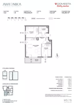 3 pokoje, mieszkanie 55,60 m², piętro 1, oferta nr C2.07, Awionika, Gdańsk, Matarnia, ul. Radiowa
