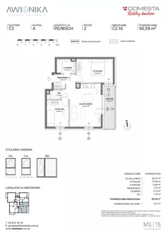 3 pokoje, mieszkanie 56,59 m², piętro 2, oferta nr C2.10, Awionika, Gdańsk, Matarnia, ul. Radiowa