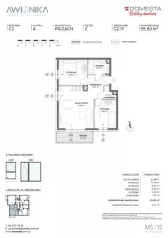 3 pokoje, mieszkanie 55,60 m², piętro 2, oferta nr C2.11, Awionika, Gdańsk, Matarnia, ul. Radiowa