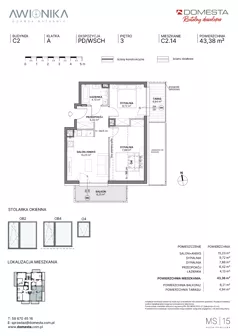 3 pokoje, mieszkanie 43,38 m², piętro 3, oferta nr C2.14, Awionika, Gdańsk, Matarnia, ul. Radiowa
