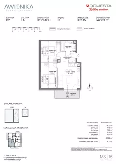 3 pokoje, mieszkanie 42,63 m², piętro 3, oferta nr C2.15, Awionika, Gdańsk, Matarnia, ul. Radiowa