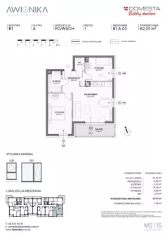 3 pokoje, mieszkanie 62,01 m², piętro 1, oferta nr B1.A.02, Awionika, Gdańsk, Matarnia, ul. Radiowa