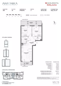 3 pokoje, mieszkanie 60,75 m², piętro 1, oferta nr B1.A.05, Awionika, Gdańsk, Matarnia, ul. Radiowa