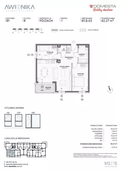 3 pokoje, mieszkanie 62,27 m², piętro 1, oferta nr B1.B.03, Awionika, Gdańsk, Matarnia, ul. Radiowa