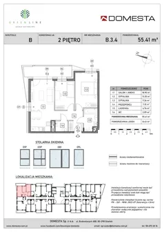 3 pokoje, mieszkanie 55,41 m², piętro 2, oferta nr B.3.4, GreenLine, Gdańsk, Piecki-Migowo, Matemblewo, ul. Rakoczego
