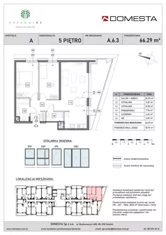 3 pokoje, mieszkanie 66,29 m², piętro 5, oferta nr A.6.3, GreenLine, Gdańsk, Piecki-Migowo, Matemblewo, ul. Rakoczego