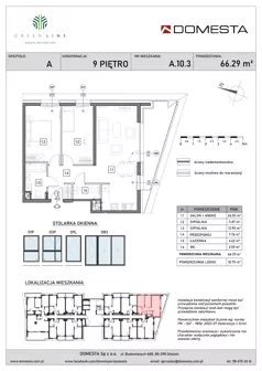 3 pokoje, mieszkanie 66,29 m², piętro 9, oferta nr A.10.3, GreenLine, Gdańsk, Piecki-Migowo, Matemblewo, ul. Rakoczego