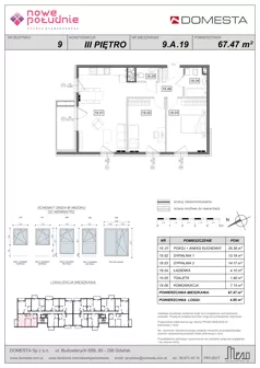 3 pokoje, mieszkanie 67,47 m², piętro 3, oferta nr 9.A.19, Nowe Południe - budynek 9 , Gdańsk, Orunia Górna-Gdańsk Południe, Maćkowy, ul. Starogrodzka / Borkowska