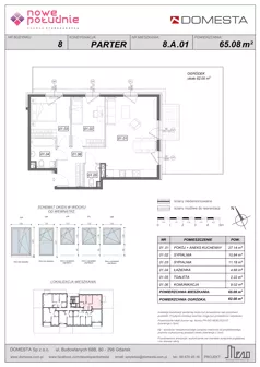 3 pokoje, mieszkanie 65,08 m², piętro 1, oferta nr 8.A.06, Nowe Południe - budynek 8, Gdańsk, Orunia Górna-Gdańsk Południe, Maćkowy, ul. Starogrodzka / Borkowska