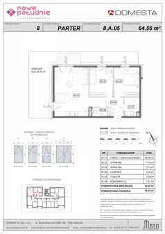 3 pokoje, mieszkanie 65,08 m², piętro 1, oferta nr 8.A.06, Nowe Południe - budynek 8, Gdańsk, Orunia Górna-Gdańsk Południe, Maćkowy, ul. Starogrodzka / Borkowska