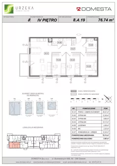 4 pokoje, mieszkanie 76,74 m², piętro 4, oferta nr 8.A.19, Urzeka - budynek 8, Gdańsk, Jasień, ul. Guderskiego / Czermińskiego