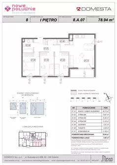 4 pokoje, mieszkanie 78,94 m², piętro 1, oferta nr 8.A.07, Nowe Południe - budynek 8, Gdańsk, Orunia Górna-Gdańsk Południe, Maćkowy, ul. Starogrodzka / Borkowska