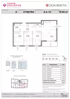 4 pokoje, mieszkanie 78,94 m², piętro 2, oferta nr 8.A.12, Nowe Południe - budynek 8, Gdańsk, Orunia Górna-Gdańsk Południe, Maćkowy, ul. Starogrodzka / Borkowska
