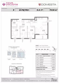 4 pokoje, mieszkanie 78,94 m², piętro 3, oferta nr 8.A.17, Nowe Południe - budynek 8, Gdańsk, Orunia Górna-Gdańsk Południe, Maćkowy, ul. Starogrodzka / Borkowska