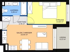 2 pokoje, apartament inwestycyjny 41,93 m², piętro 2, oferta nr A.3.11, Apartamenty Remedium, Gdańsk, Aniołki,  ul. Mariana Smoluchowskiego
