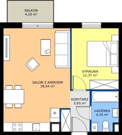2 pokoje, mieszkanie 45,50 m², piętro 3, oferta nr 9.A.21, Nowe Południe - budynek 9 , Gdańsk, Orunia Górna-Gdańsk Południe, Maćkowy, ul. Starogrodzka / Borkowska