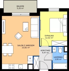 2 pokoje, mieszkanie 44,26 m², piętro 4, oferta nr 9.A.29, Nowe Południe - budynek 9 , Gdańsk, Orunia Górna-Gdańsk Południe, Maćkowy, ul. Starogrodzka / Borkowska