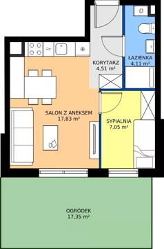 2 pokoje, mieszkanie 33,50 m², parter, oferta nr 8.B.01, Urzeka - budynek 8, Gdańsk, Jasień, ul. Guderskiego / Czermińskiego