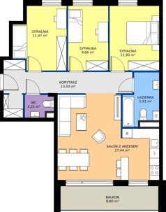 4 pokoje, mieszkanie 81,64 m², piętro 1, oferta nr 8.A.05, Urzeka - budynek 8, Gdańsk, Jasień, ul. Guderskiego / Czermińskiego