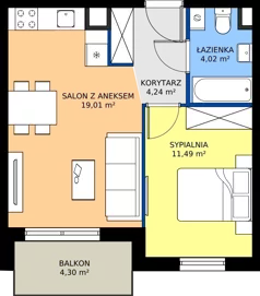 2 pokoje, mieszkanie 38,76 m², piętro 1, oferta nr 8.A.08, Nowe Południe - budynek 8, Gdańsk, Orunia Górna-Gdańsk Południe, Maćkowy, ul. Starogrodzka / Borkowska