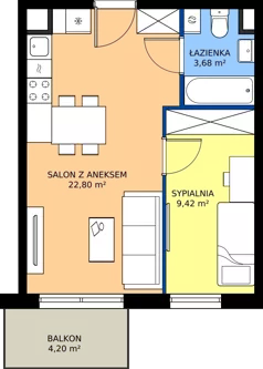 2 pokoje, mieszkanie 35,90 m², piętro 2, oferta nr 10.B.11, Nowe Południe - budynek 10, Gdańsk, Orunia Górna-Gdańsk Południe, Maćkowy, ul. Starogrodzka / Borkowska