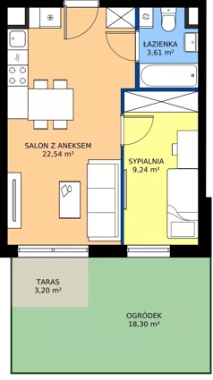 2 pokoje, mieszkanie 35,39 m², parter, oferta nr 10.B.02, Nowe Południe - budynek 10, Gdańsk, Orunia Górna-Gdańsk Południe, Maćkowy, ul. Starogrodzka / Borkowska