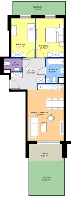 3 pokoje, mieszkanie 63,81 m², piętro 1, oferta nr 10.A.08, Nowe Południe - budynek 10, Gdańsk, Orunia Górna-Gdańsk Południe, Maćkowy, ul. Starogrodzka / Borkowska
