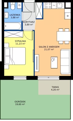 2 pokoje, mieszkanie 38,89 m², piętro 1, oferta nr 10.B.07, Nowe Południe - budynek 10, Gdańsk, Orunia Górna-Gdańsk Południe, Maćkowy, ul. Starogrodzka / Borkowska