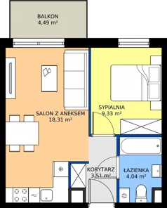 2 pokoje, mieszkanie 35,19 m², piętro 2, oferta nr 9.A.22, Urzeka - budynek 9, Gdańsk, Jasień, ul. Guderskiego / Czermińskiego
