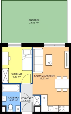 2 pokoje, mieszkanie 36,20 m², parter, oferta nr 9.A.05, Urzeka - budynek 9, Gdańsk, Jasień, ul. Guderskiego / Czermińskiego