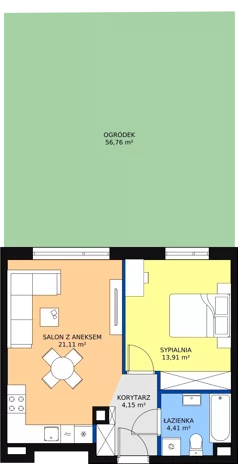 2 pokoje, mieszkanie 43,58 m², parter, oferta nr M.A07, 3 Wymiary Bronowice, Kraków, Prądnik Biały, Bronowice Wielkie, ul. Stelmachów