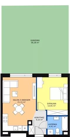 2 pokoje, mieszkanie 43,58 m², parter, oferta nr M.A08, 3 Wymiary Bronowice, Kraków, Prądnik Biały, Bronowice Wielkie, ul. Stelmachów