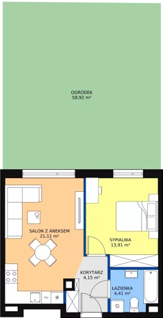 2 pokoje, mieszkanie 43,58 m², parter, oferta nr M.B07, 3 Wymiary Bronowice, Kraków, Prądnik Biały, Bronowice Wielkie, ul. Stelmachów