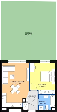 2 pokoje, mieszkanie 43,58 m², parter, oferta nr M.B08, 3 Wymiary Bronowice, Kraków, Prądnik Biały, Bronowice Wielkie, ul. Stelmachów