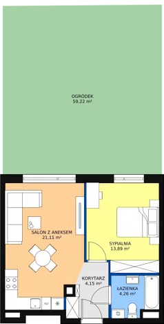 2 pokoje, mieszkanie 43,41 m², parter, oferta nr M.C05, 3 Wymiary Bronowice, Kraków, Prądnik Biały, Bronowice Wielkie, ul. Stelmachów